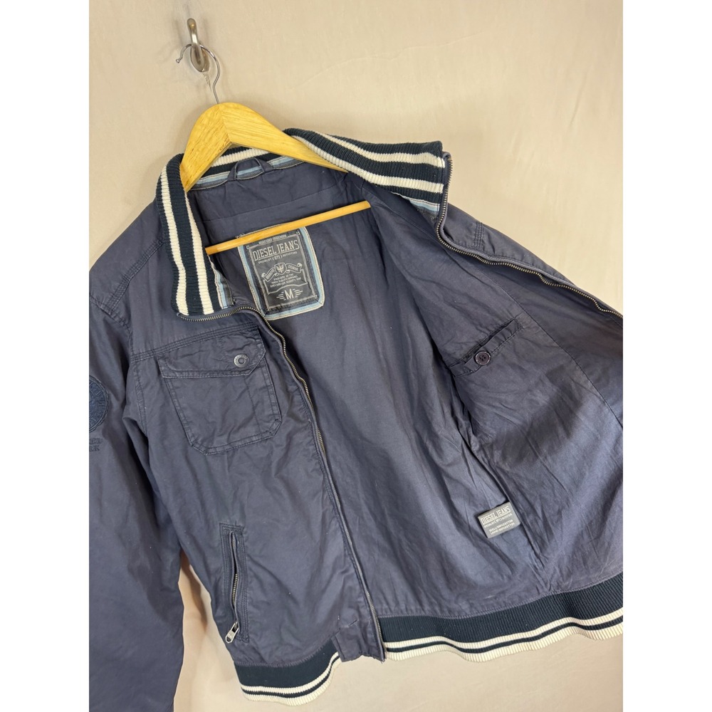 Diesel Jeans Navy Blue Cotton Bomber Jacket Mens Medium Full Zip Utility Coat - Picture 6 of 12